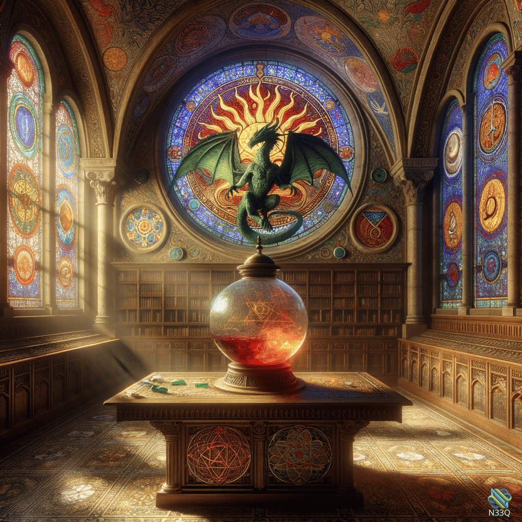 Dragon Stained Glass Over Glowing Orb