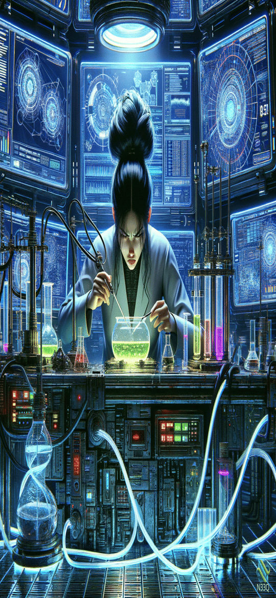 Female Scientist Experimenting in Futuristic Laboratory
