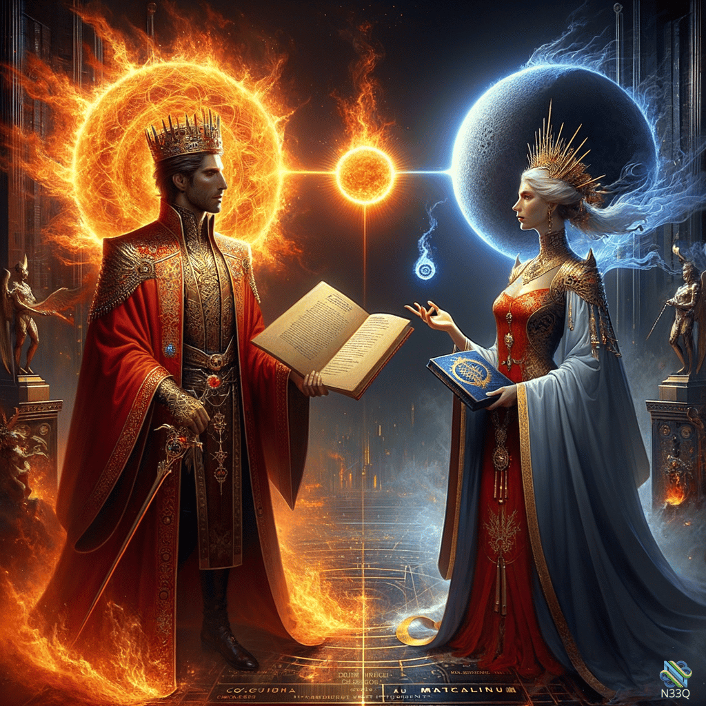 Sun King Confronts Moon Queen with Tomes