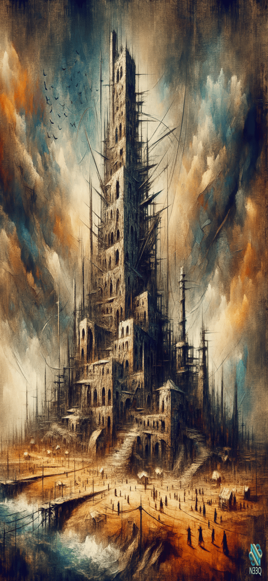 Scaffolded Tower Ruins by Stormy Shore