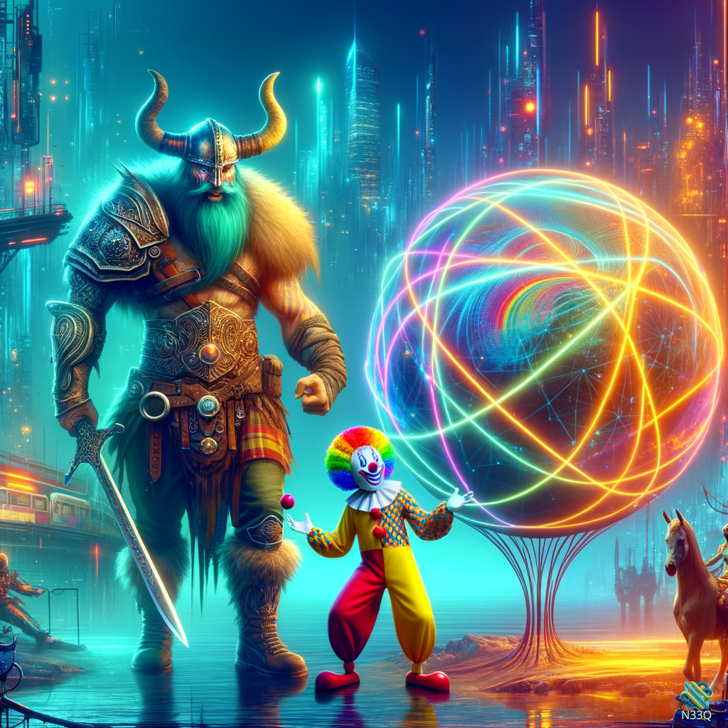 Viking Warrior and Clown with Neon Orb