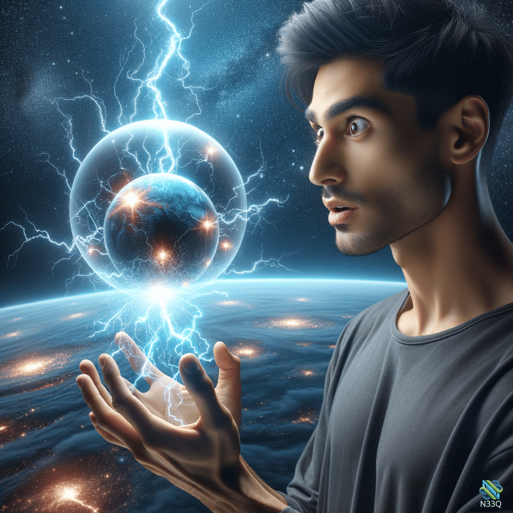 Man Channeling Lightning to Glowing Earth Sphere