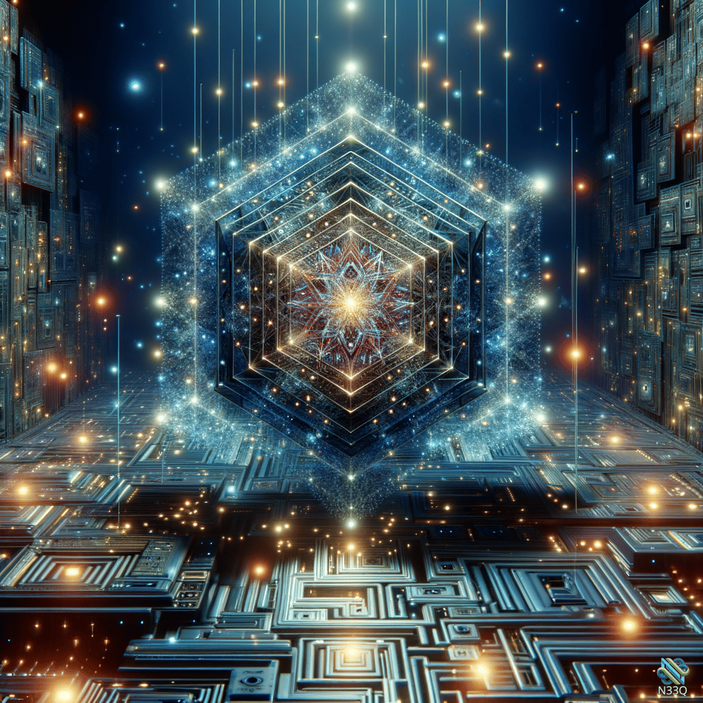 Glowing Hexagonal Mandala in Digital Corridor