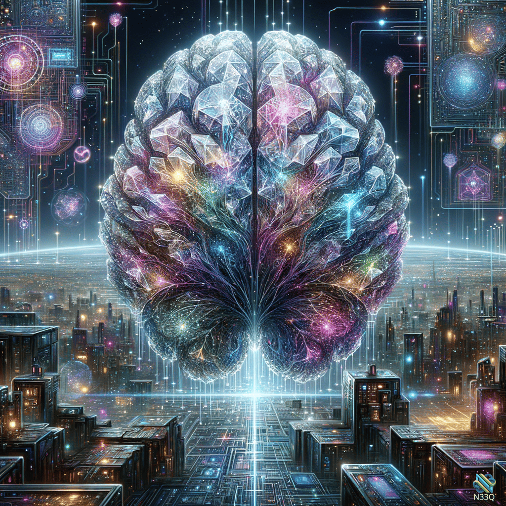 Crystalline Brain Over Futuristic City