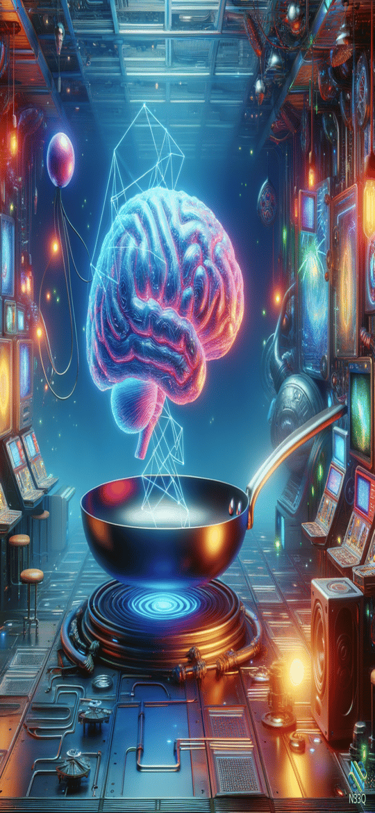 Glowing Brain Hovering Over Frying Pan