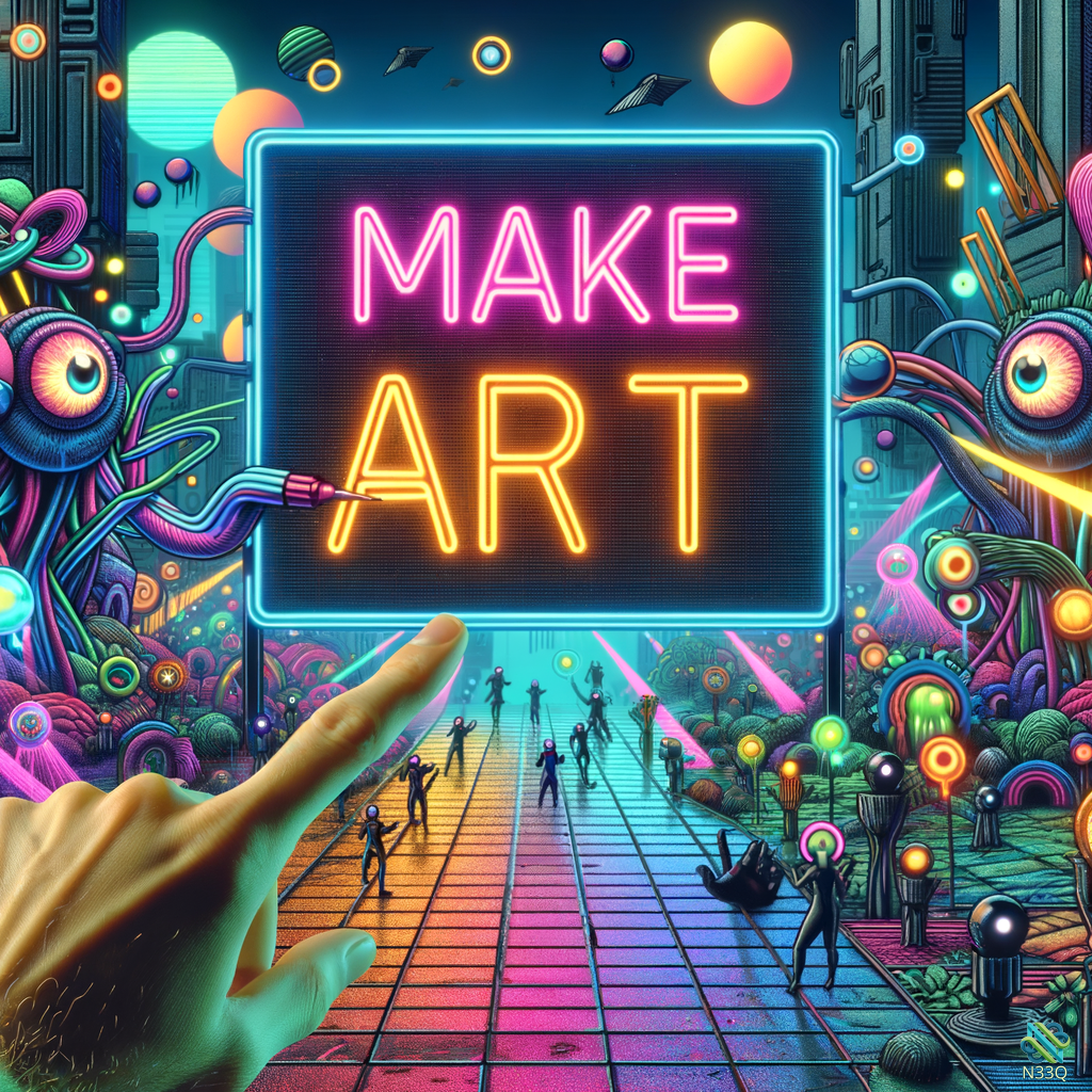 Neon Make Art Sign with Pointing Hand