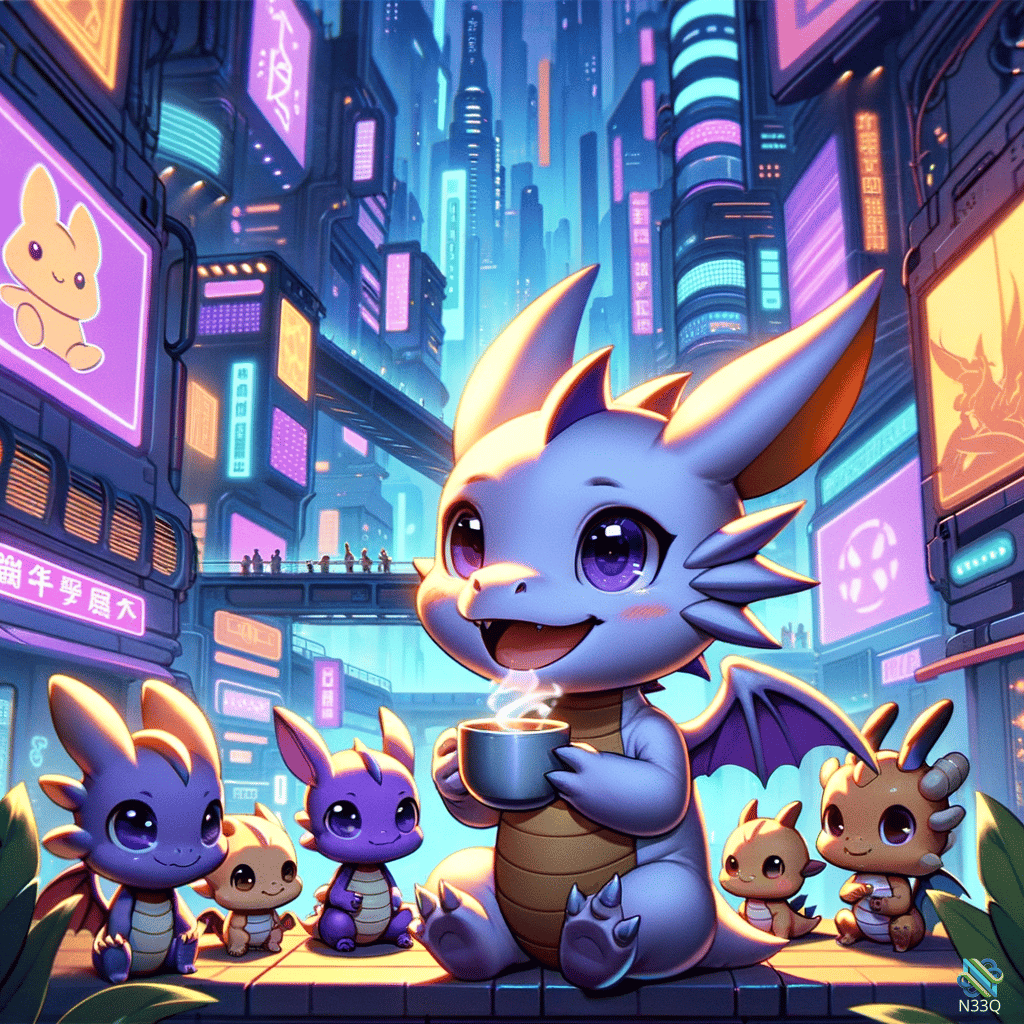 Purple Dragon Sipping Tea in Neon City