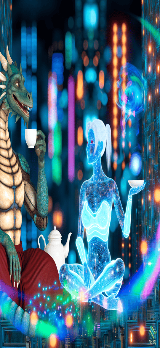 Dragon and Star Woman Tea Ceremony in Neon City