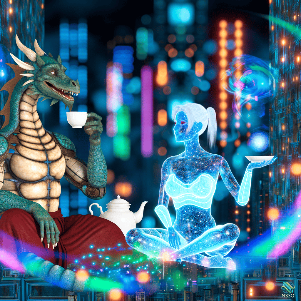 Dragon and Star Woman Tea Ceremony in Neon City