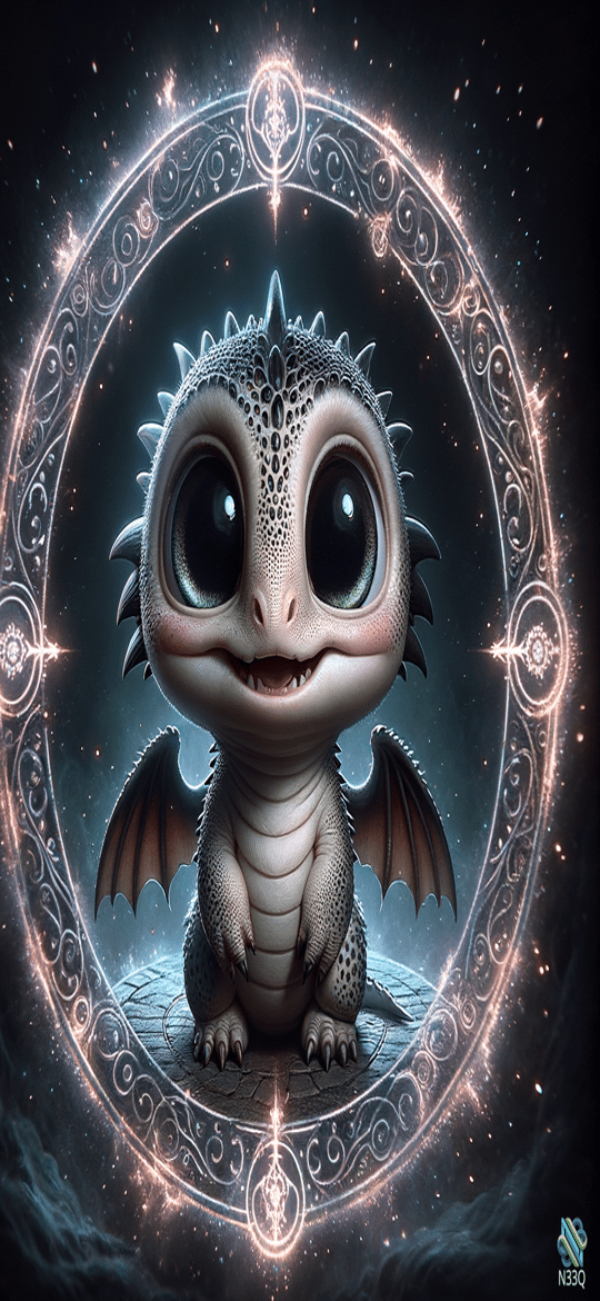 Baby Dragon in Glowing Rune Circle