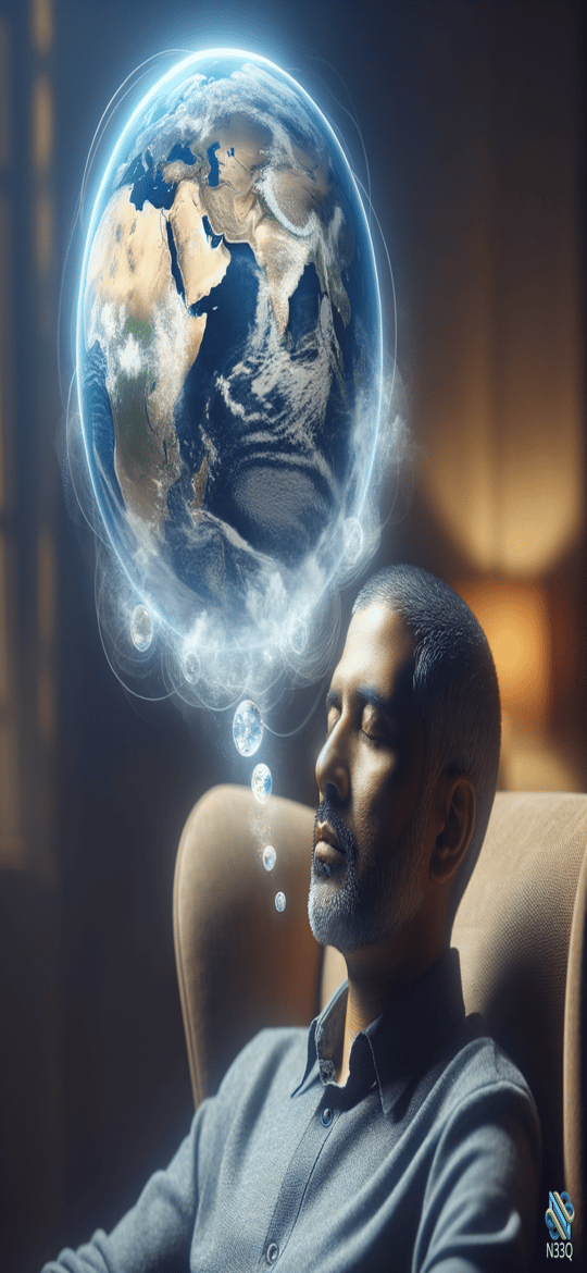 Man Dreaming of Floating Earth