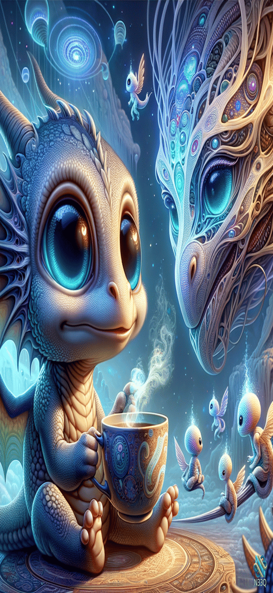 Baby Dragon Sipping from Ornate Cup