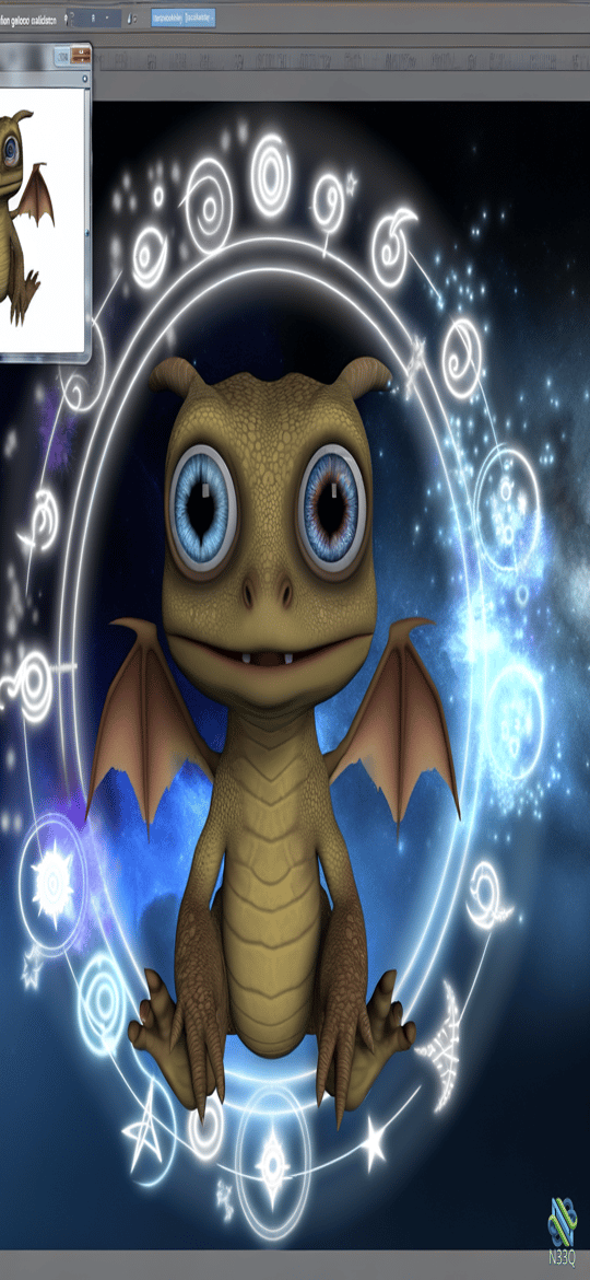 Cute Dragonling in Glowing Rune Circle
