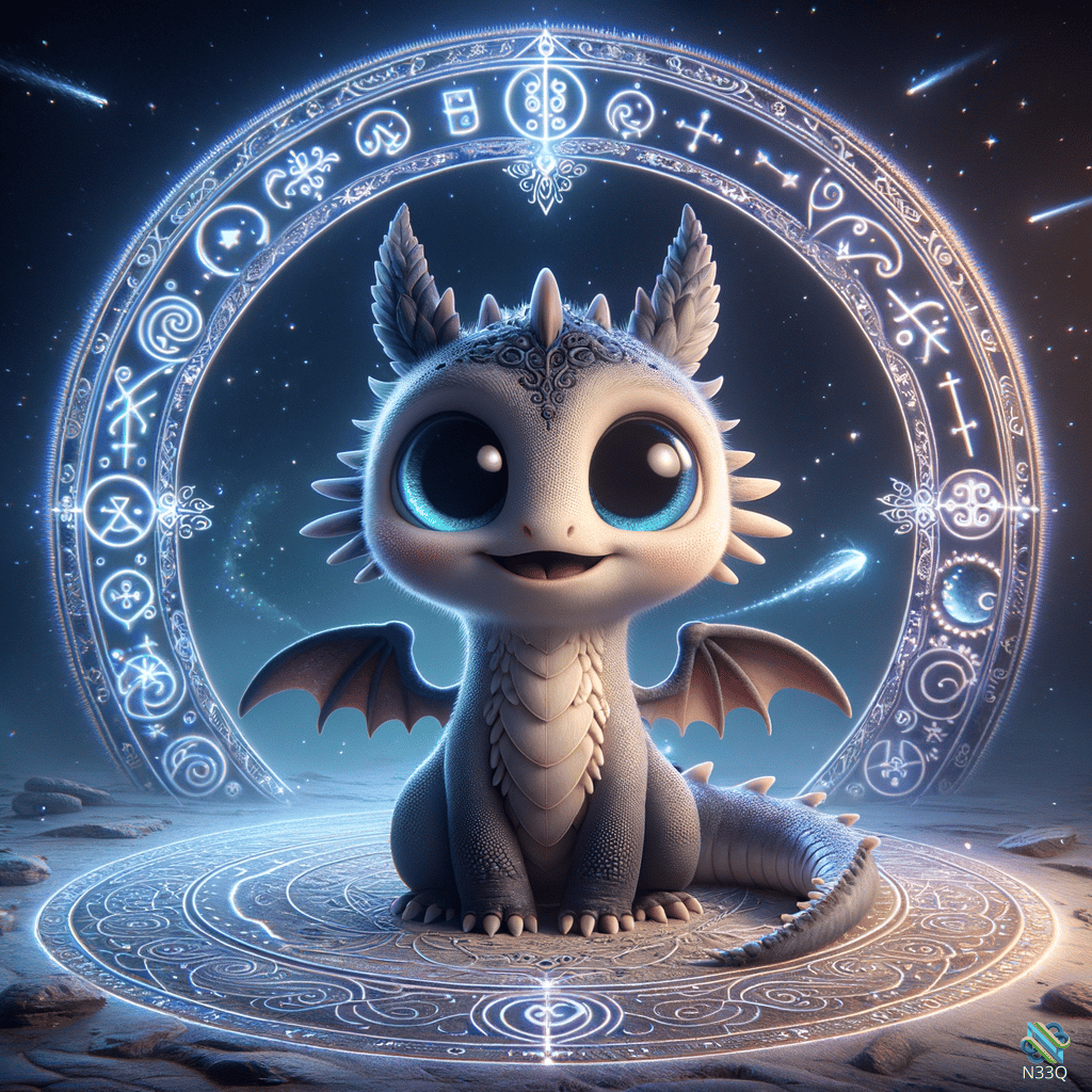 Cute Baby Dragon in Glowing Rune Circle