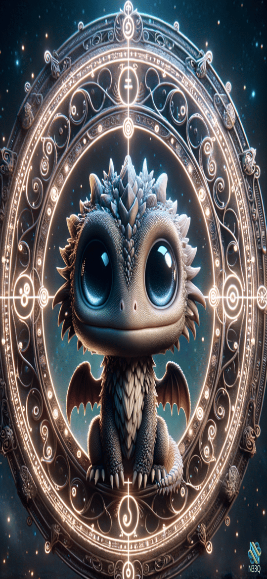 Baby Dragon in Glowing Mystical Circle