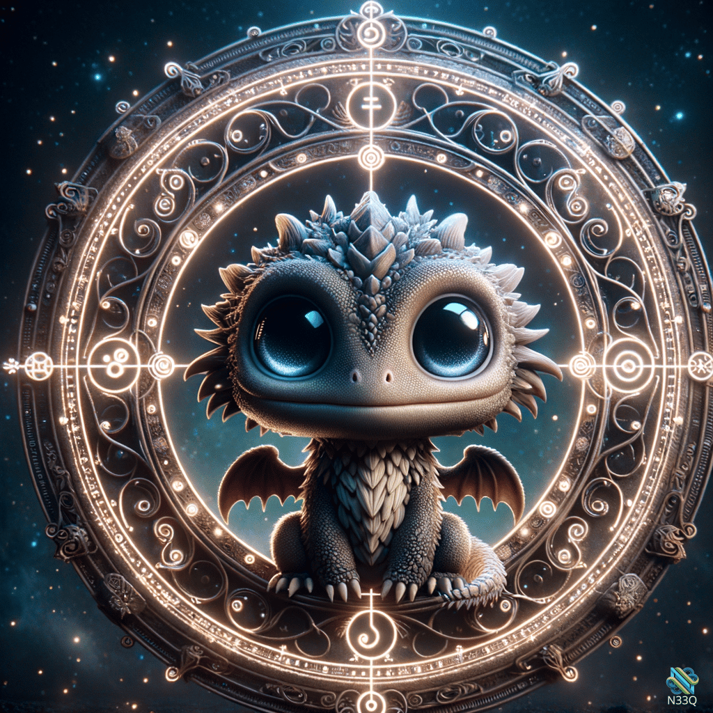 Baby Dragon in Glowing Mystical Circle