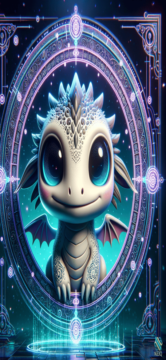 White Baby Dragon in Magical Rune Circle