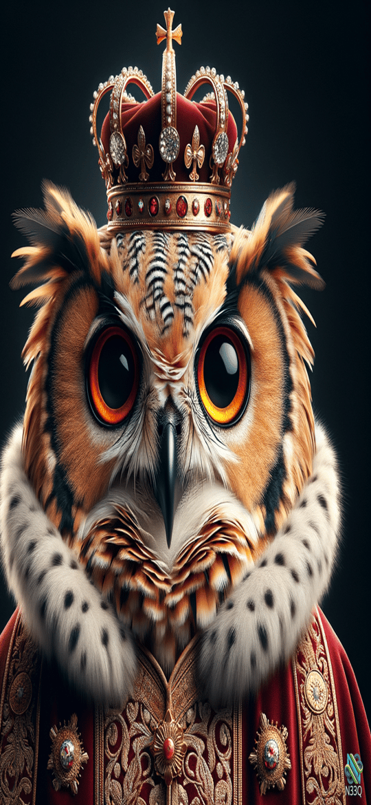 Crowned Owl in Royal Red Robes