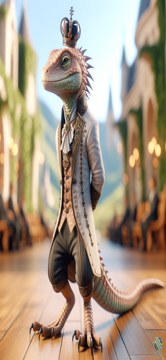Anthropomorphic Lizard King in Royal Attire