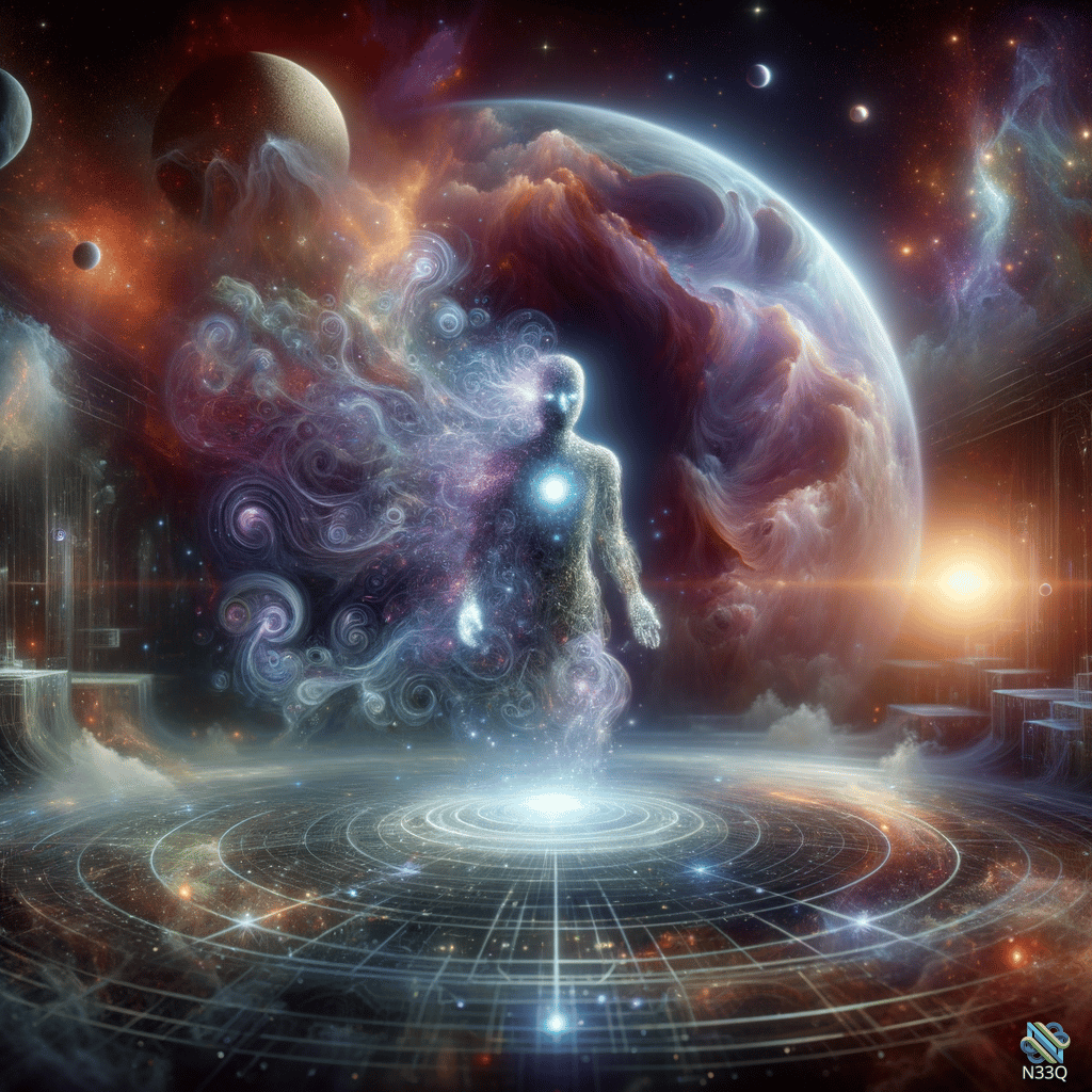 Luminous Figure in Cosmic Nebula Portal