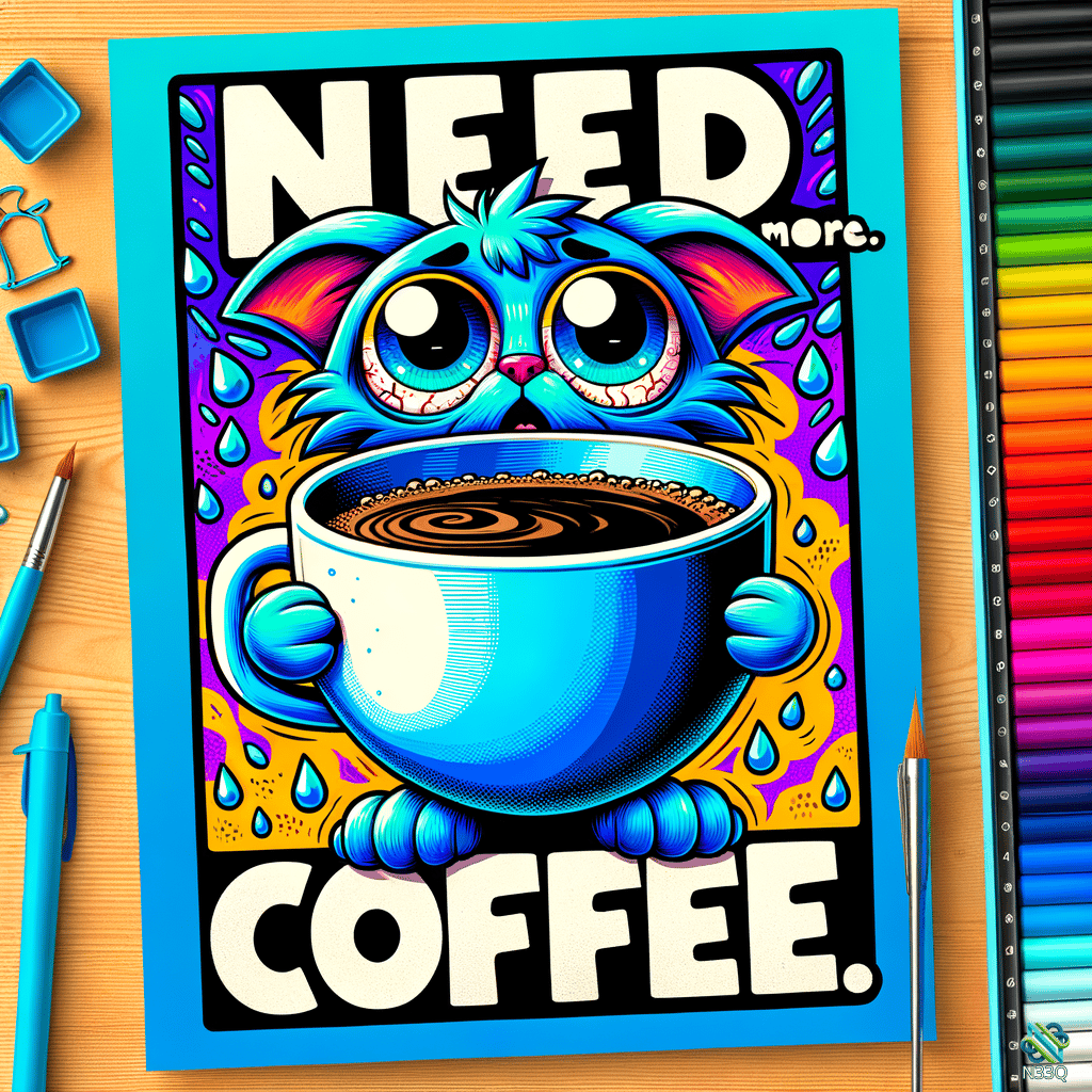 Blue Creature Needs Coffee Poster