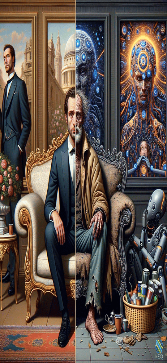 Split Portrait of Gentleman and Decrepit Figure