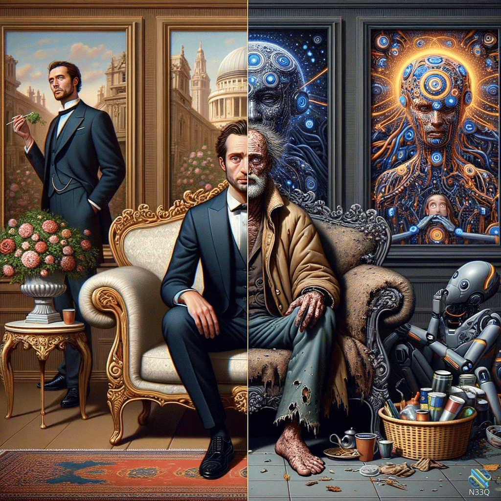 Split Portrait of Gentleman and Decrepit Figure