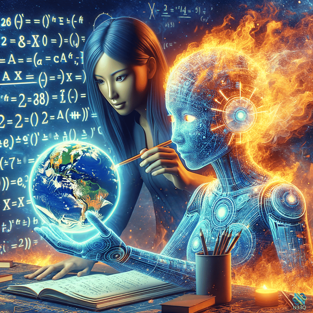 Woman and Robot Studying Earth Globe