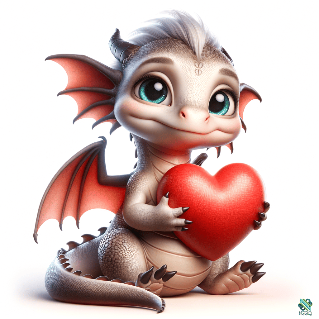 Baby Dragon Holding Red Heart