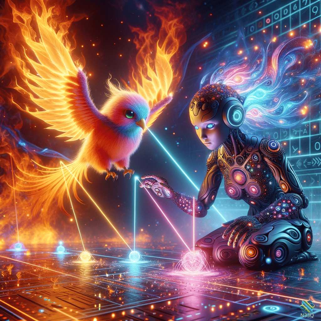 Phoenix and Cyborg Linked by Energy Beams