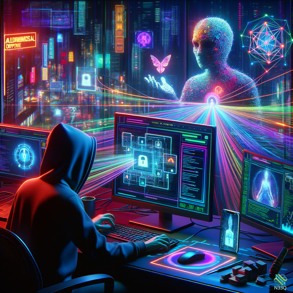 Hooded Hacker Facing Neon Digital Entity
