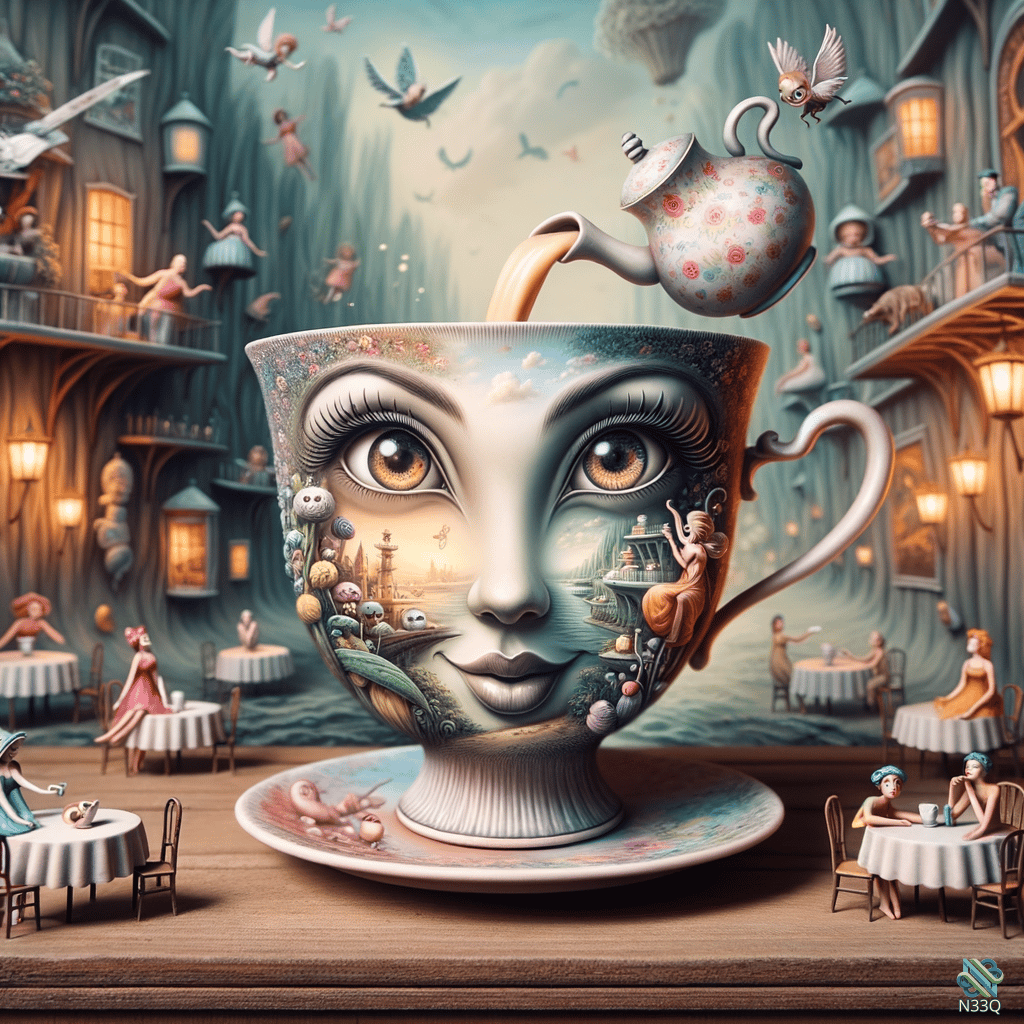 Giant Teacup with Woman's Face and Teapot