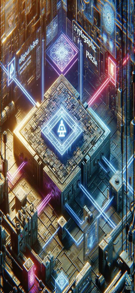 Neon Cryptographic Puzzle in Cyberpunk Lab