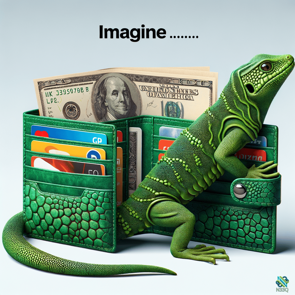 Green Lizard on Open Leather Wallet
