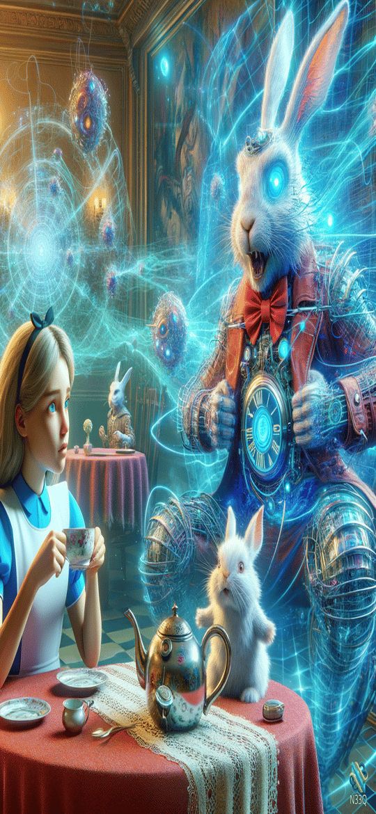Alice and Robotic Rabbit at Tea