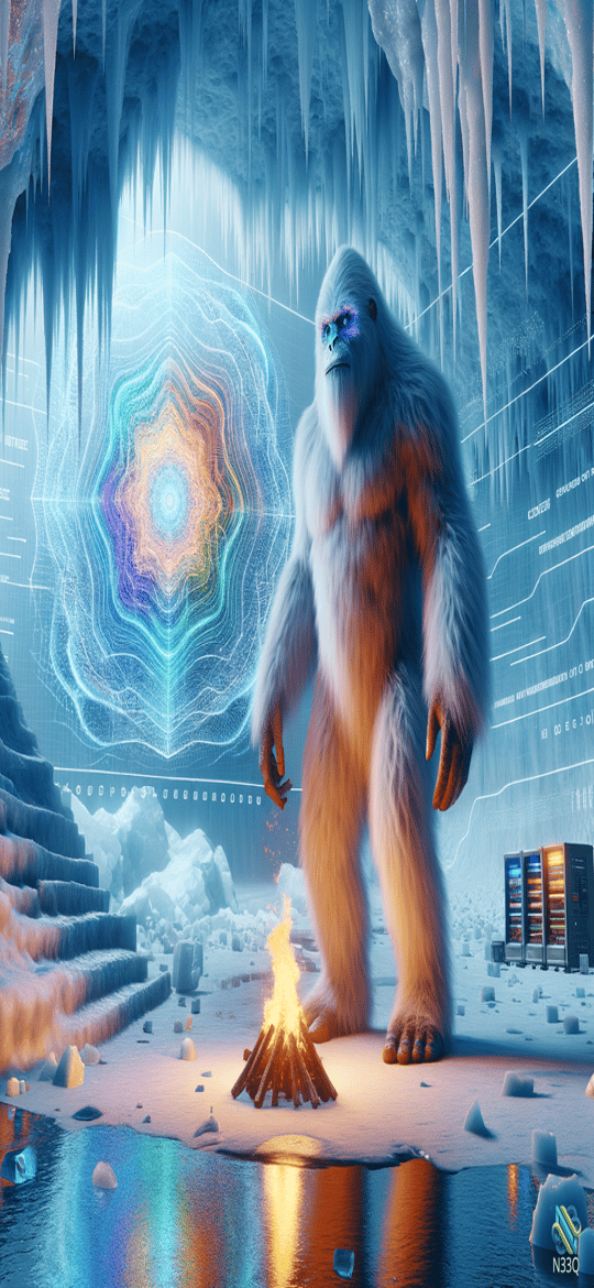 Yeti by Campfire in Icy Crystal Cave