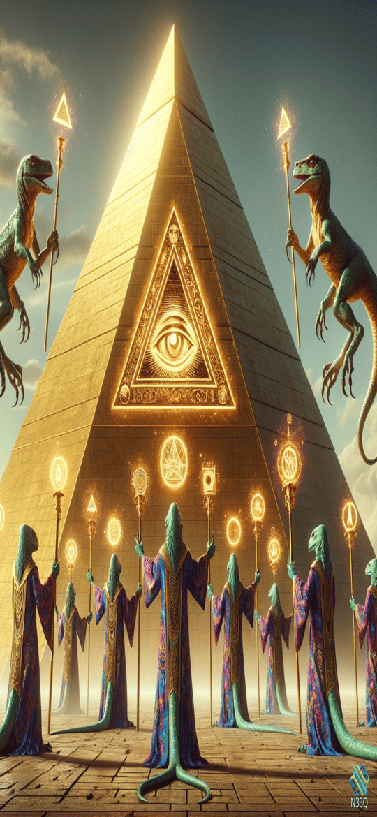 Golden Pyramid Eye with Reptilian Guardians
