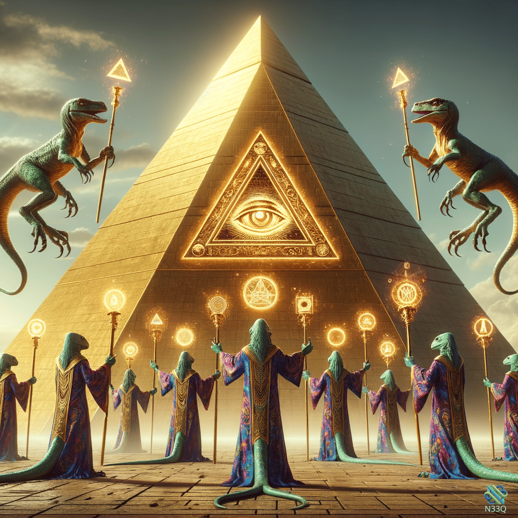 Golden Pyramid Eye with Reptilian Guardians