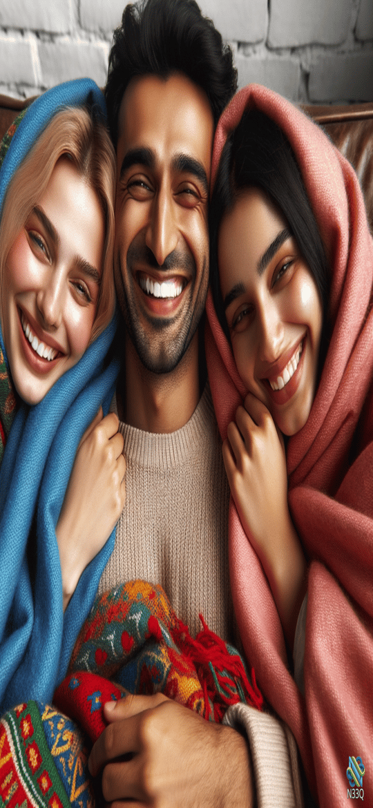 Joyful Trio Wrapped in Colorful Blankets