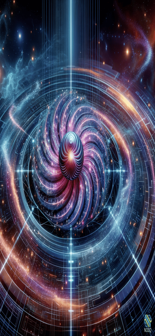 Spiral Galaxy Core with Vertical Light Beam
