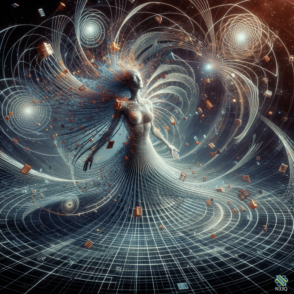 Woman with Exploding Book Vortex in Space