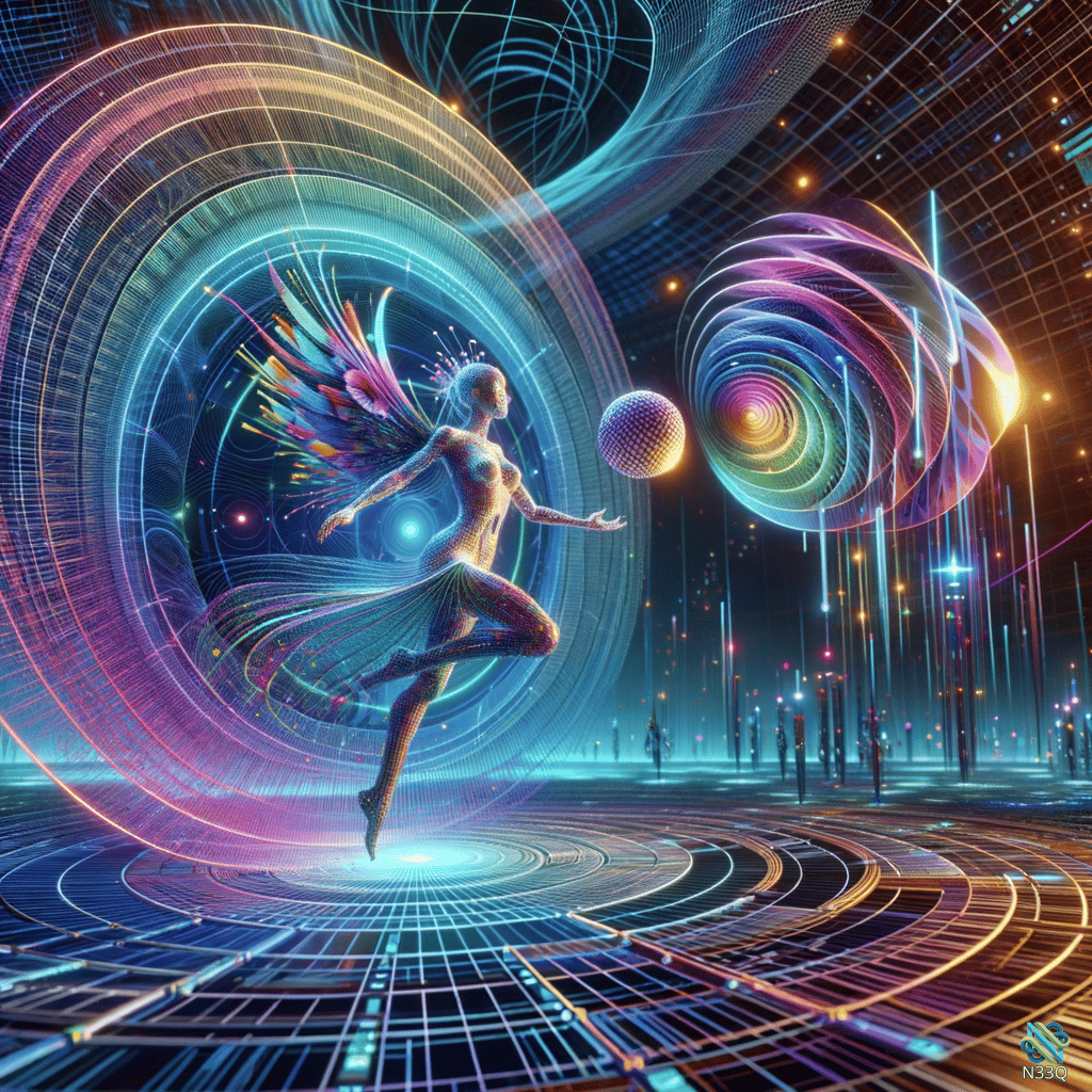 Winged Dancer Amid Neon Energy Portals