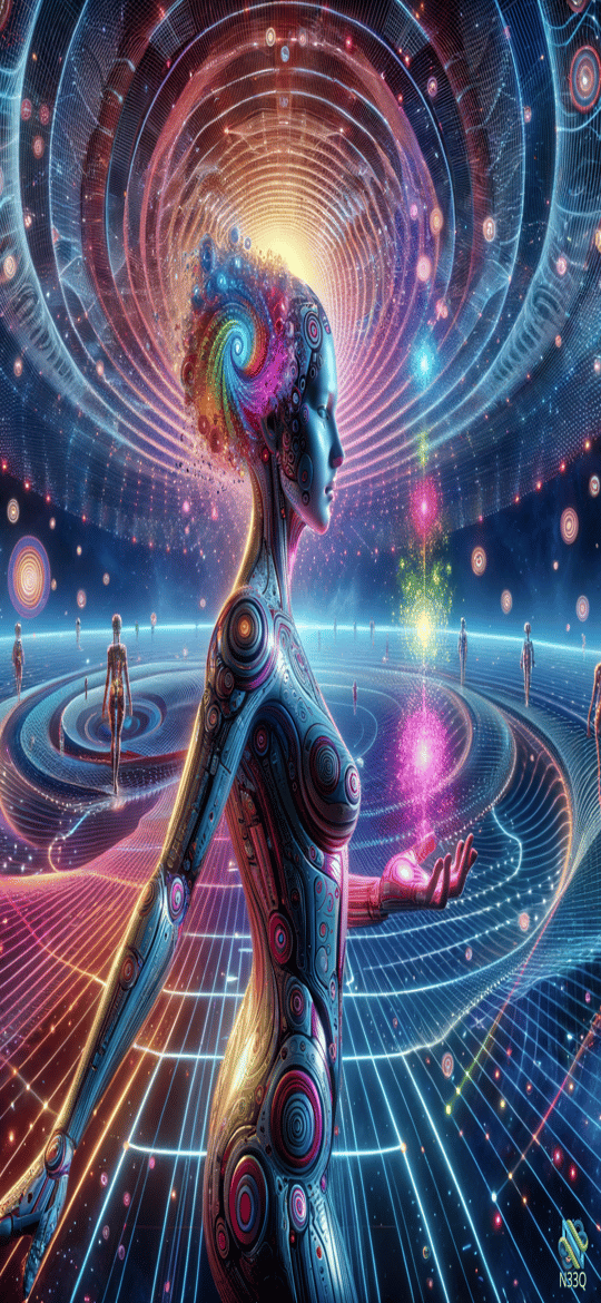 Cybernetic Woman Holding Cosmic Energy Orb