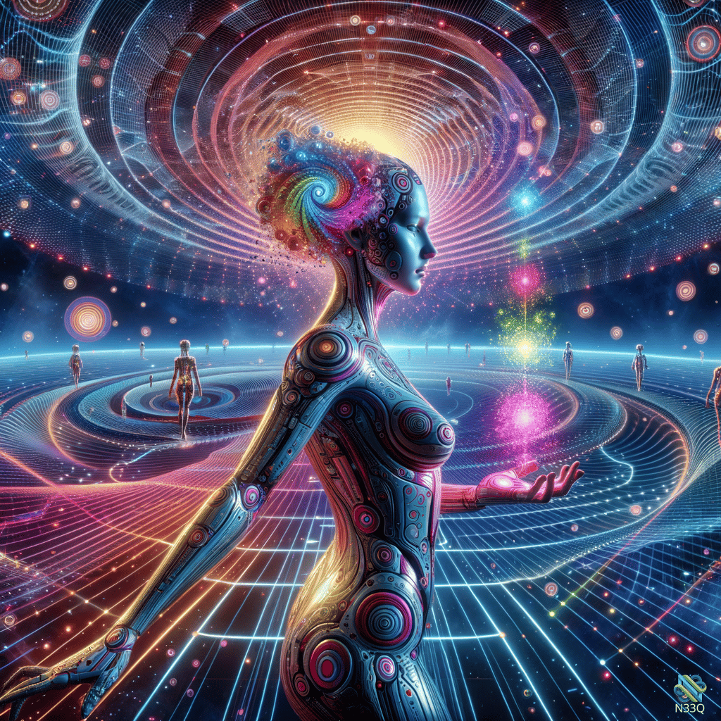 Cybernetic Woman Holding Cosmic Energy Orb