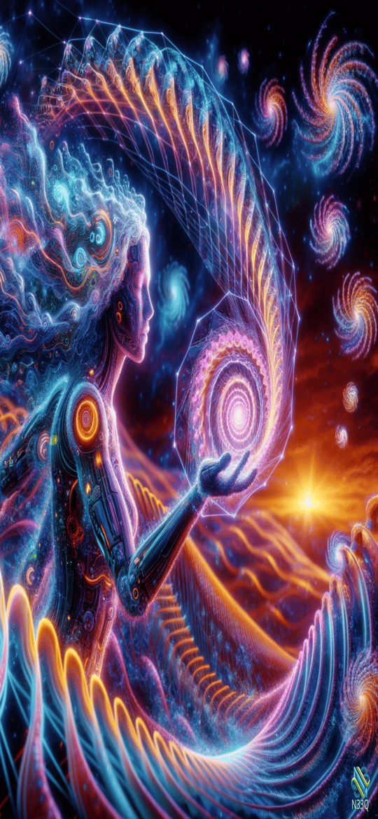 Cyborg Woman Holding Spiral Galaxy