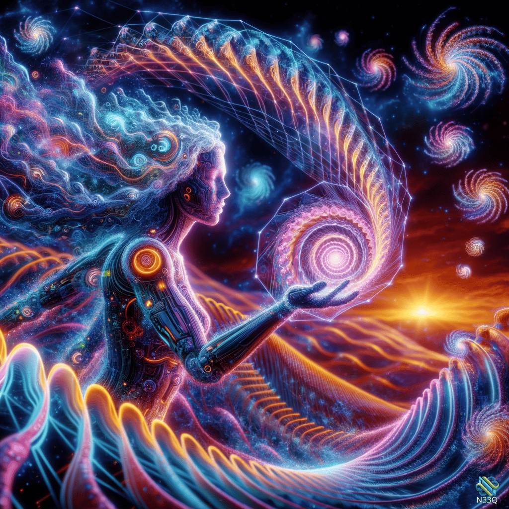 Cyborg Woman Holding Spiral Galaxy
