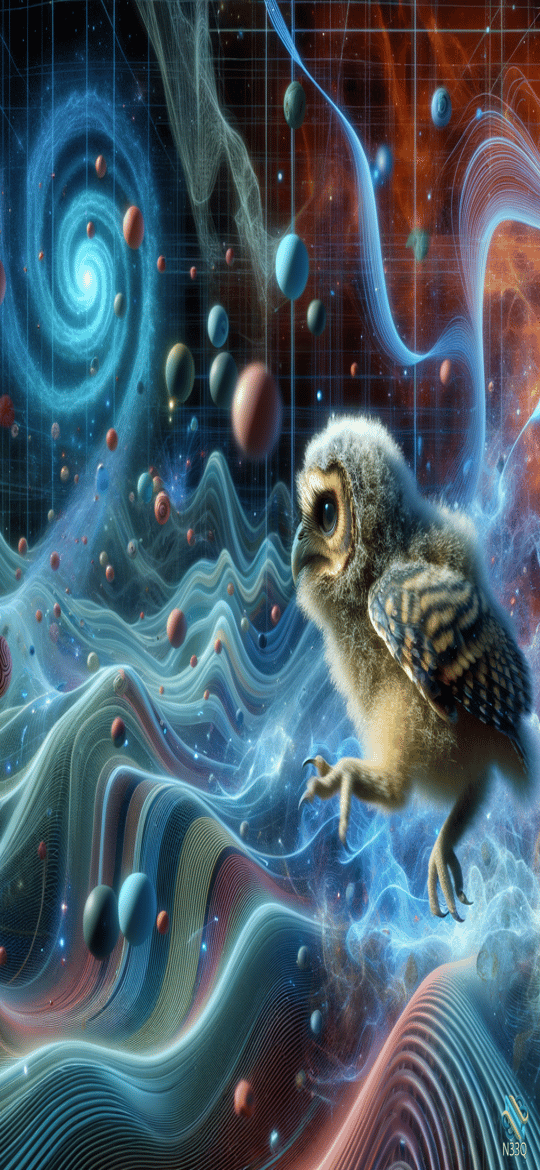 Fluffy Owlet Soaring Through Cosmic Nebula
