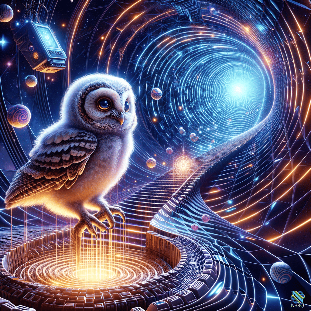 Owl Perched on Glowing Cosmic Portal