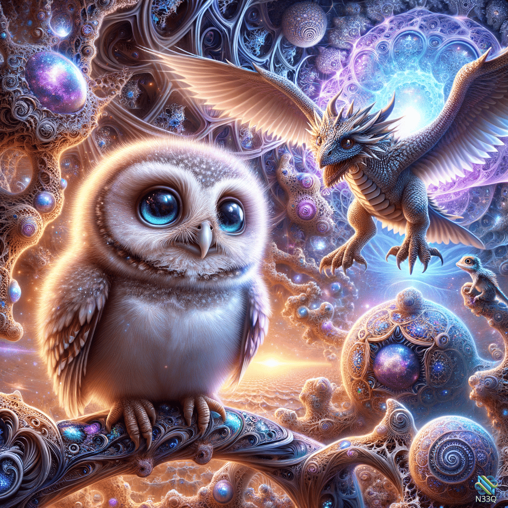 Owl and Cosmic Dragon in Fractal Realm