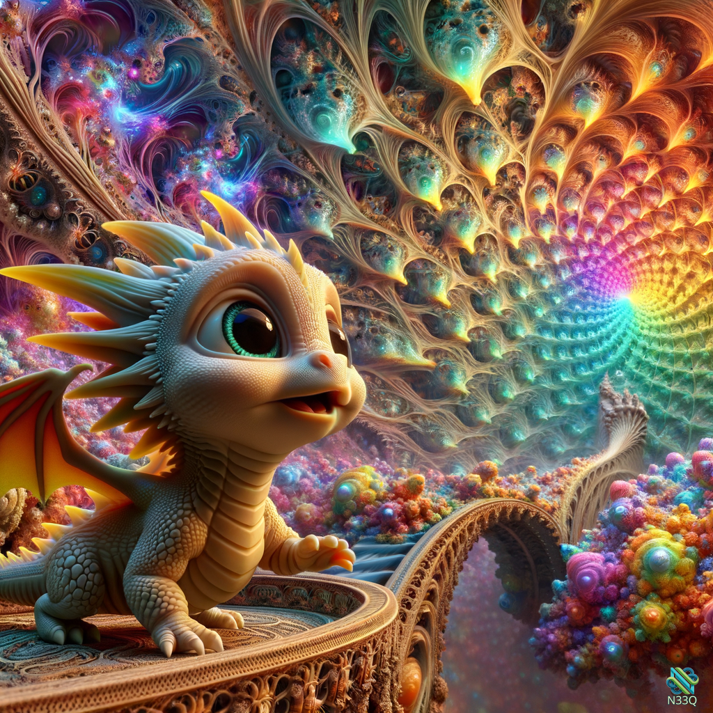 Baby Dragon in Rainbow Fractal Tunnel